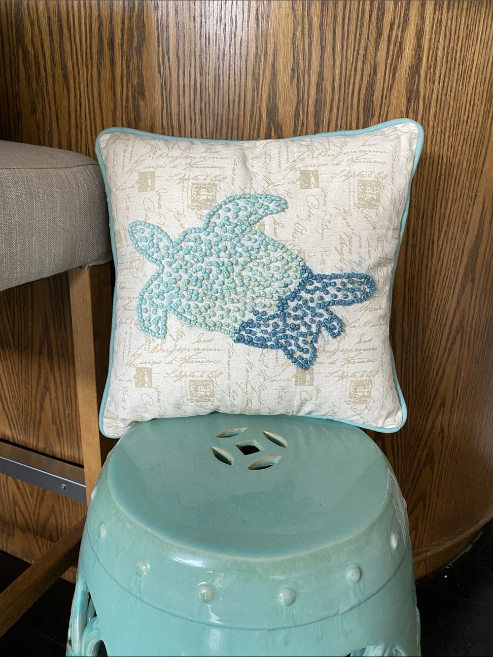 Pier 1 Imports Embroidered “Sea Turtle” Throw Pillow